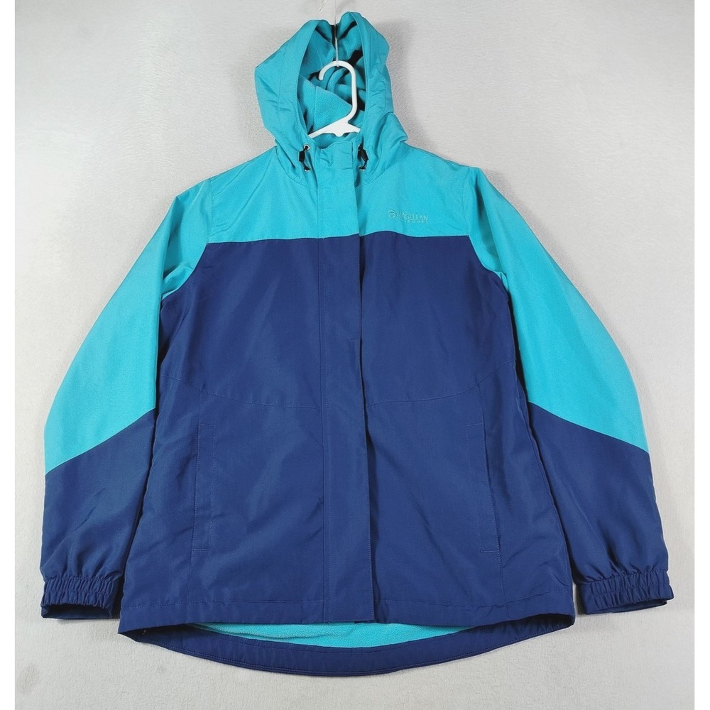Magellan Outdoors Jacket Mens Small Blue Teal Hooded Fleece Lined‎ Rain Coat